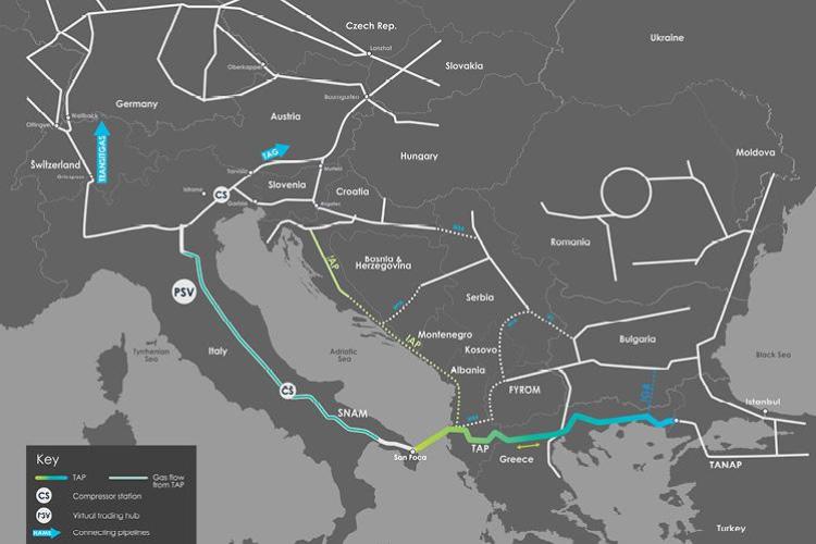 Доставките на природен газ по Трансадриатическия тръбопровоз (TAP) за Европа достигнаха 60 милиарда кубически метра
